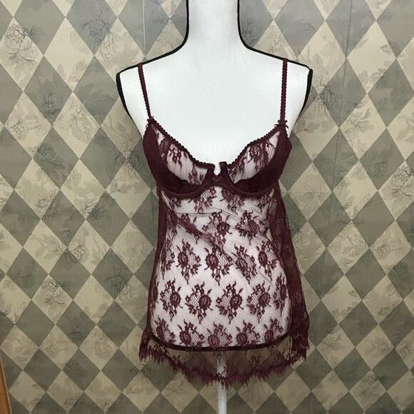 💋 Victoria’s Secret Burgundy Lace Lingerie Top – 34B 💋 - Picture 1 of 6
